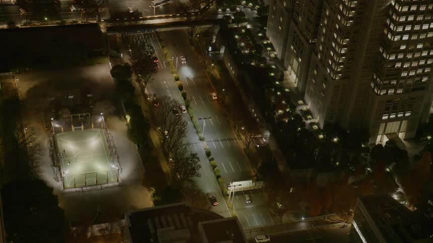Aerial view of a metropolis illuminated at night