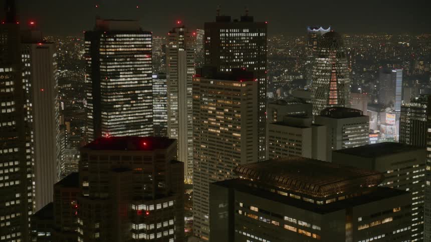 Skyscraper in a neighborhood of a metropolitan city outdoors during night time