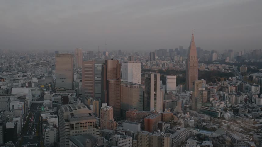 Tokyo awakens under soft sky as skyscrapers dominate urban horizon