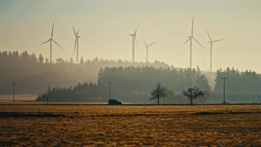 Fog is covering the windmills