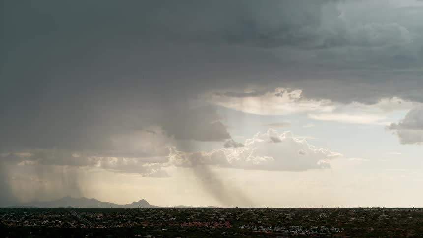 Thunderstorm with bursts of thunder in an urban city
