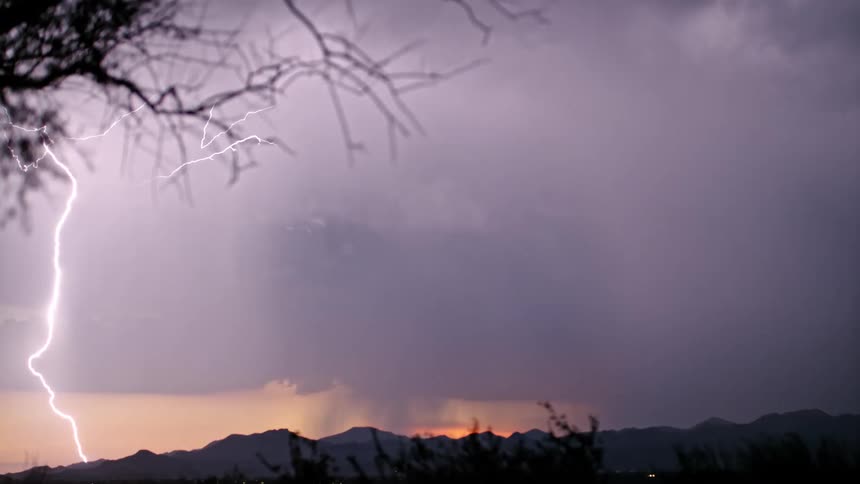 A view of lightning striking a mountain