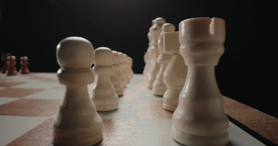 A chessboard in a dark room