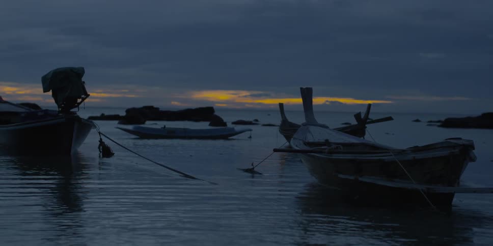 Boats float on the ocean