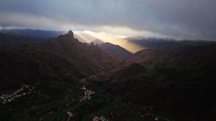 An aerial view of a mountain range