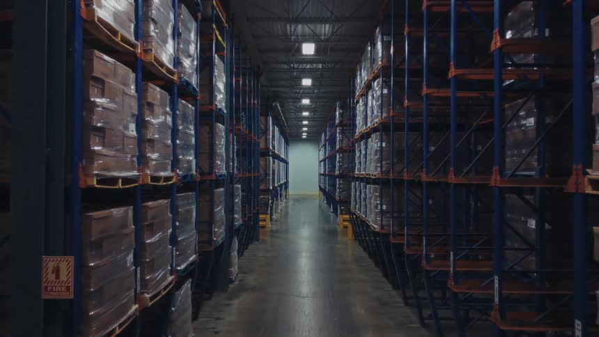 A warehouse filled with stacked shipping crates and boxes