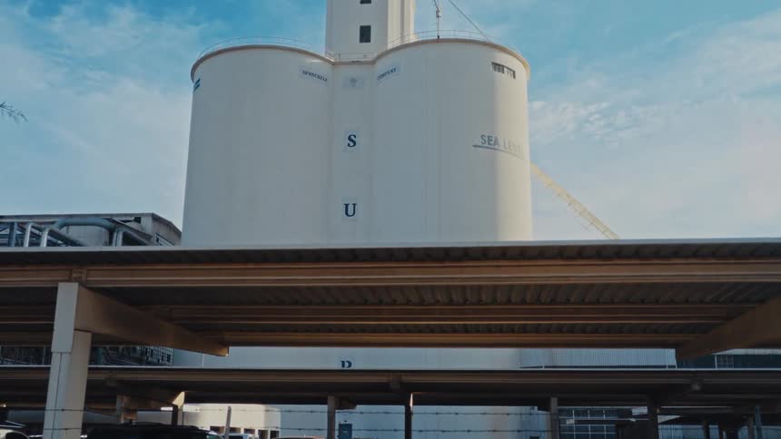 Vehicles parked at a power plant