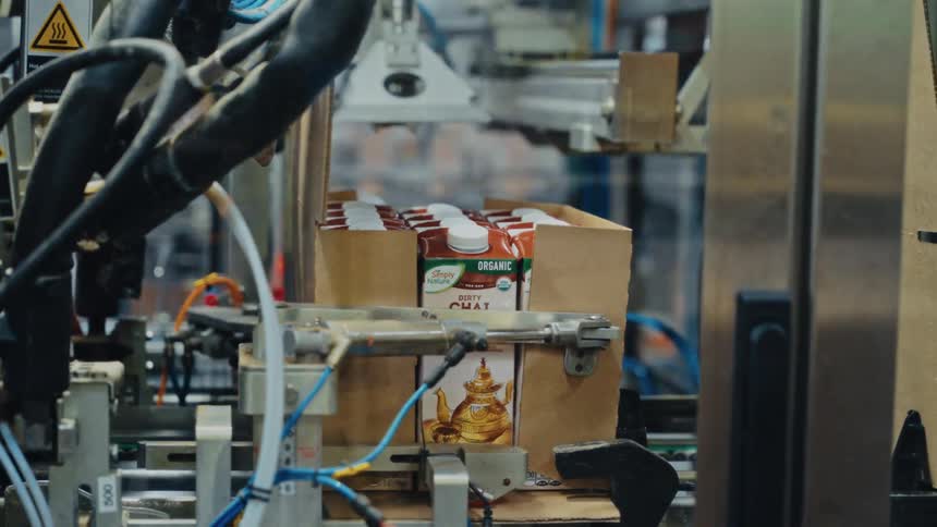 Automated machinery assembling boxes containing liquid food