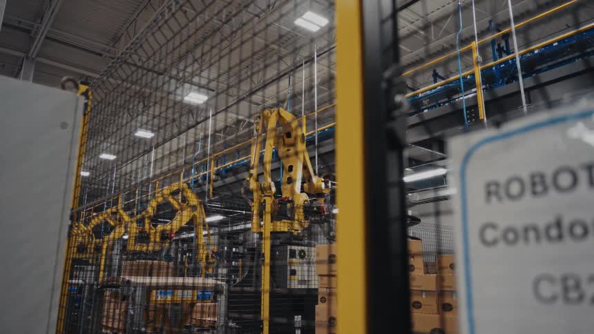 Machinery in operation inside a factory
