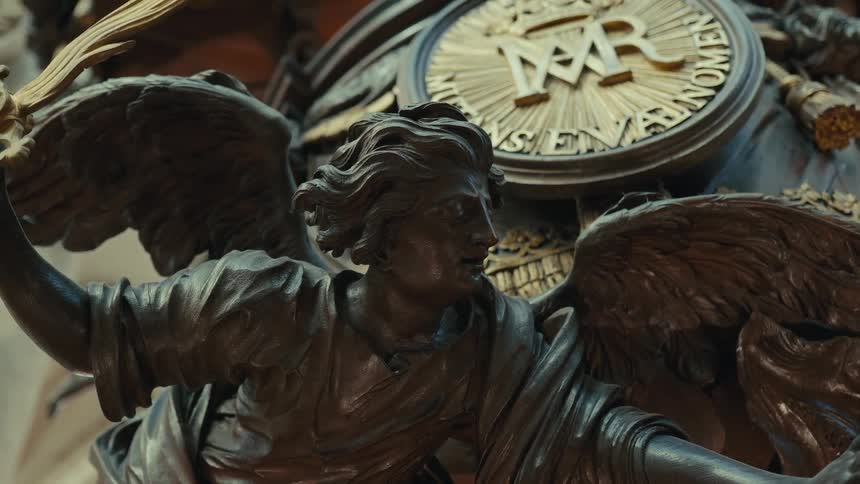 A close up of a statue on a building