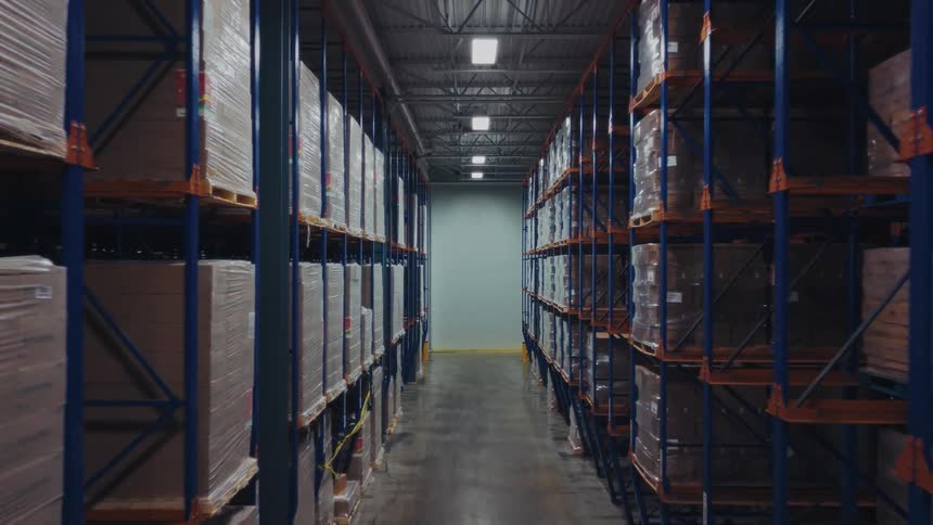 The warehouse is full of pallets