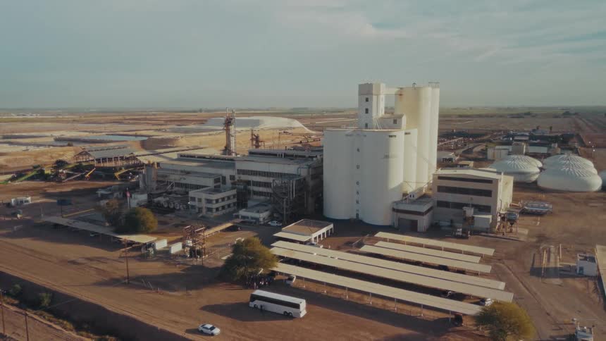 Aerial view of a refinery in a deserted field