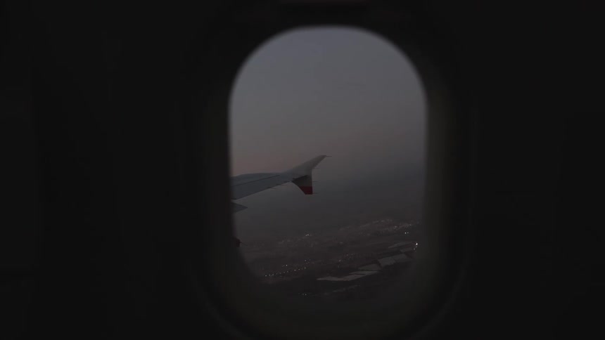 Airplane wing seen from the interior window