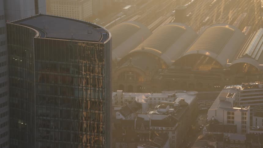 Skyscrapers facing warehouses in a city
