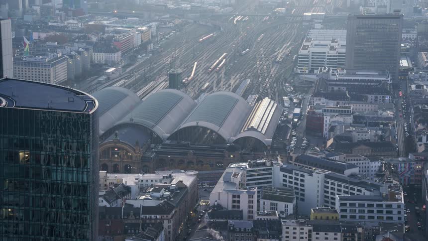 Train tracks are at the center of the city