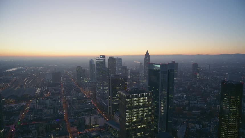 Heavy fog fills the city at sunrise