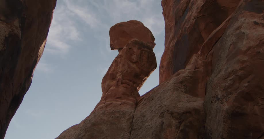 Rock formation in the mountain canyon under a cloudy sky