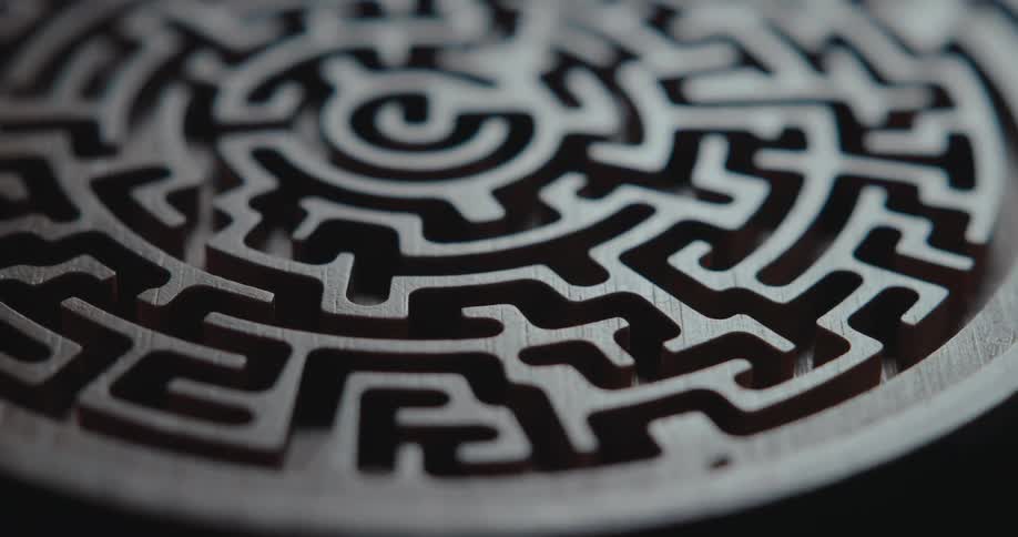 Carved wooden maze indoors