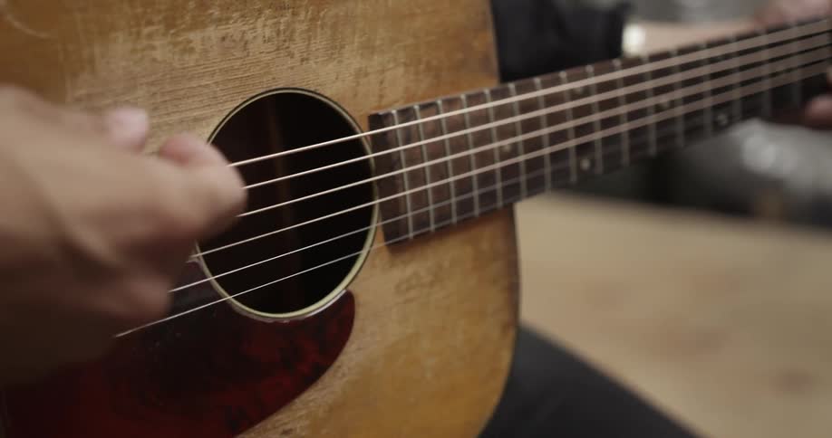 A person plays the guitar quickly