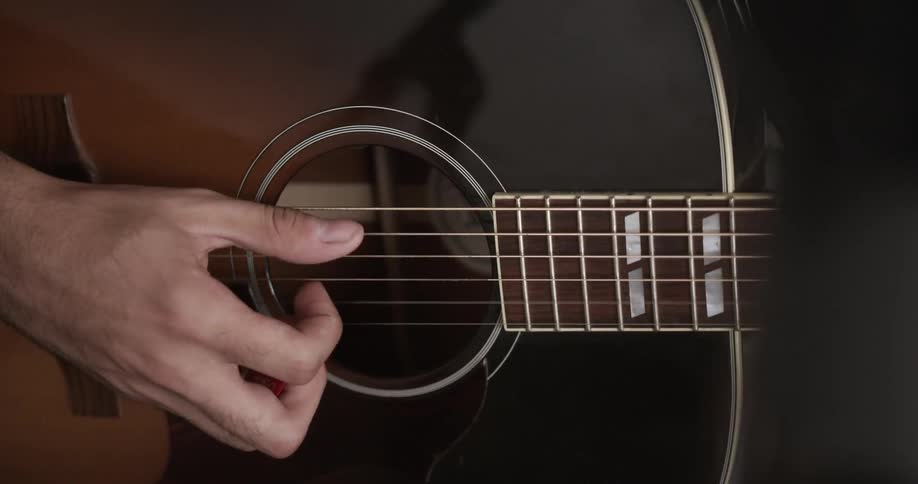 Hand picking an acoustic guitar