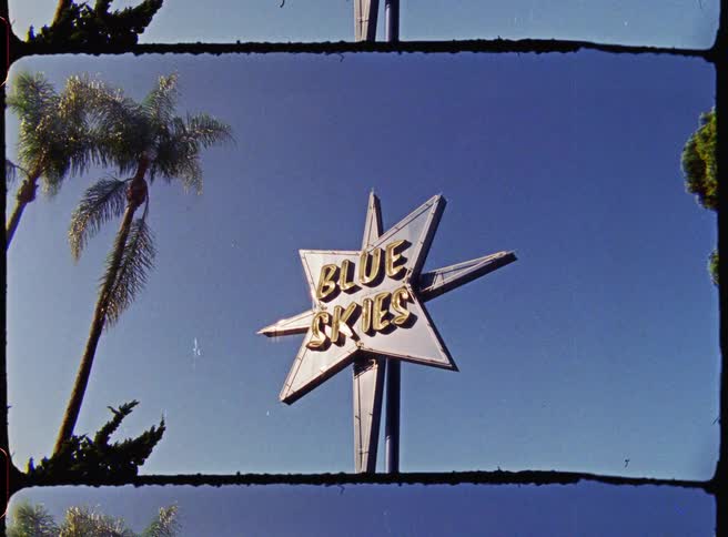 A view of a sign on a business