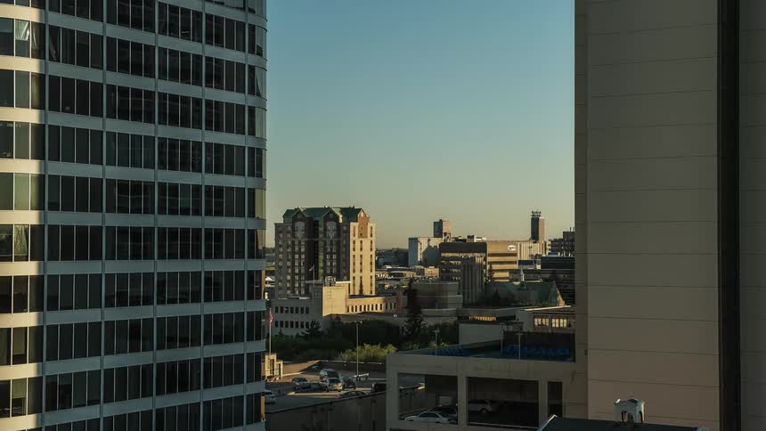 A city as the sun rises