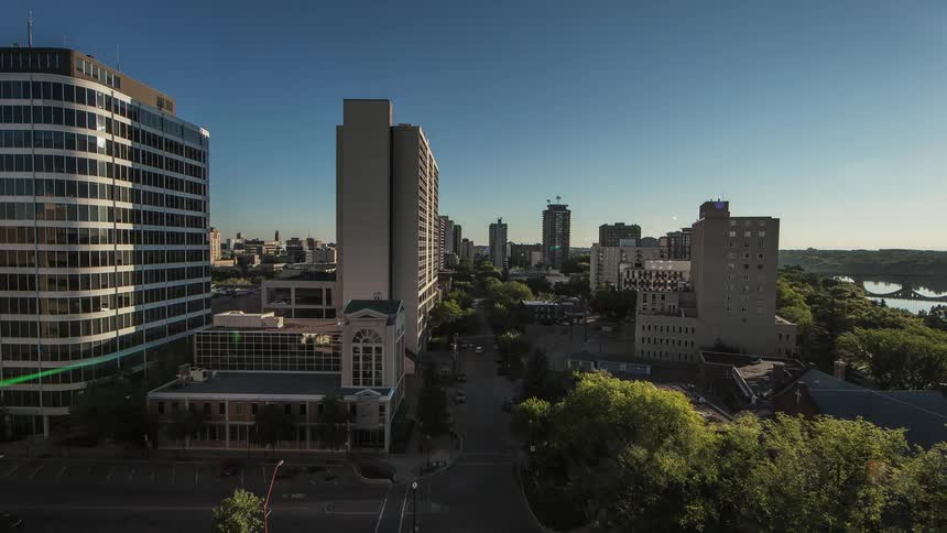 The sky is clear above this busy city