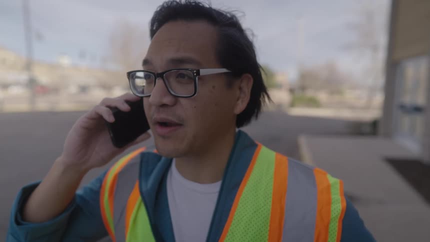 A man standing outdoors talking on a phone