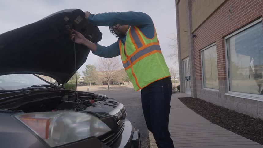 A man opening the hood of a car