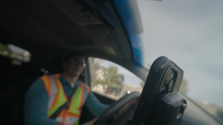 Man from a transport company driving a vehicle