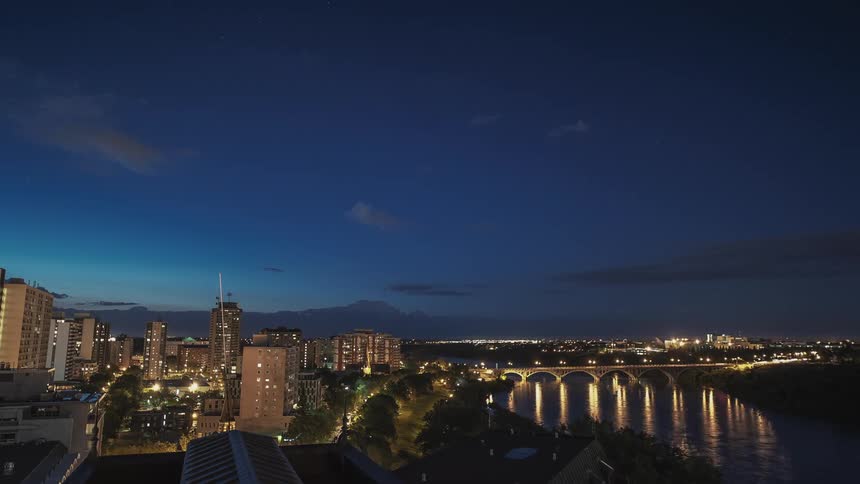 The sun is almost set over this city