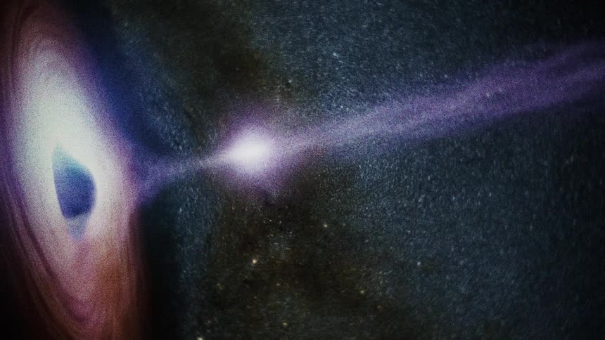 A black hole with material flying into it