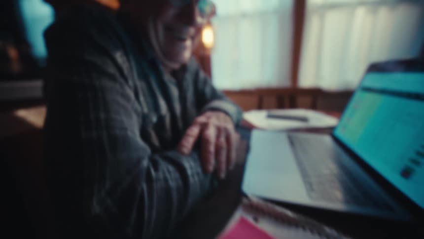 A man using a laptop in a room