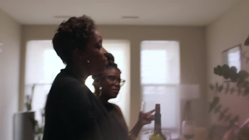 The women drink wine and have fun