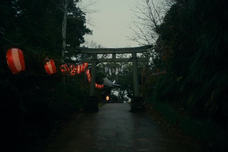 Gray torii with asian lanterns in a natural area