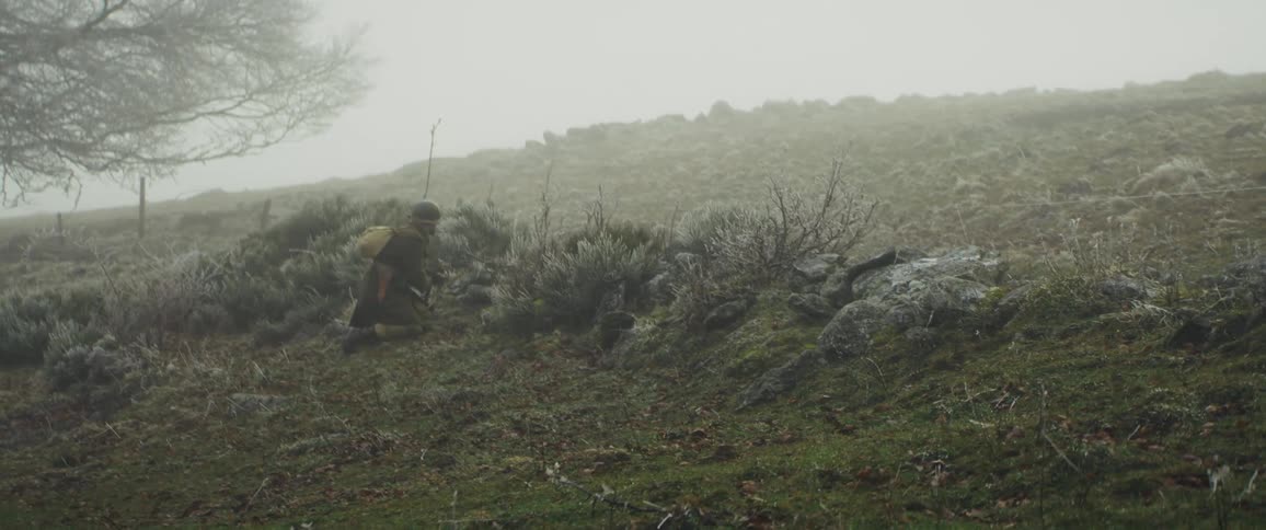 A soldier walking through a field