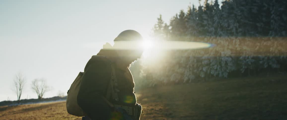 A soldier outdoors on a cold day