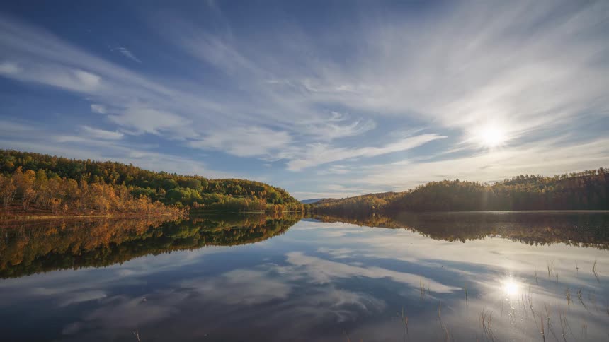 Clouds reflect on the river water