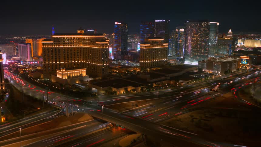 Traffic and buildings near the Las Vegas strip during night time