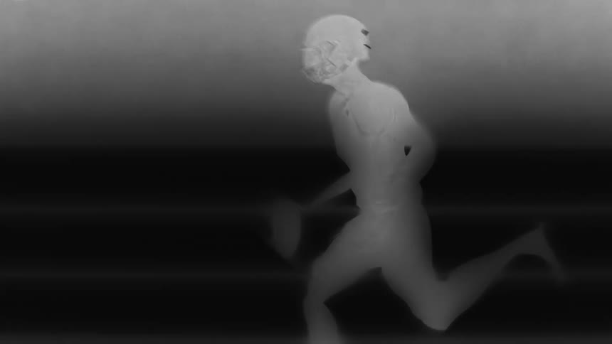 Person in graphic running with an american football