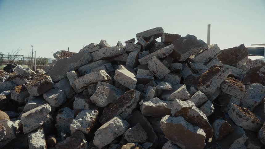 Concrete debris outdoors