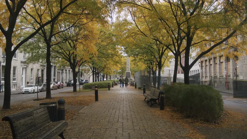 People walk down the path in the city