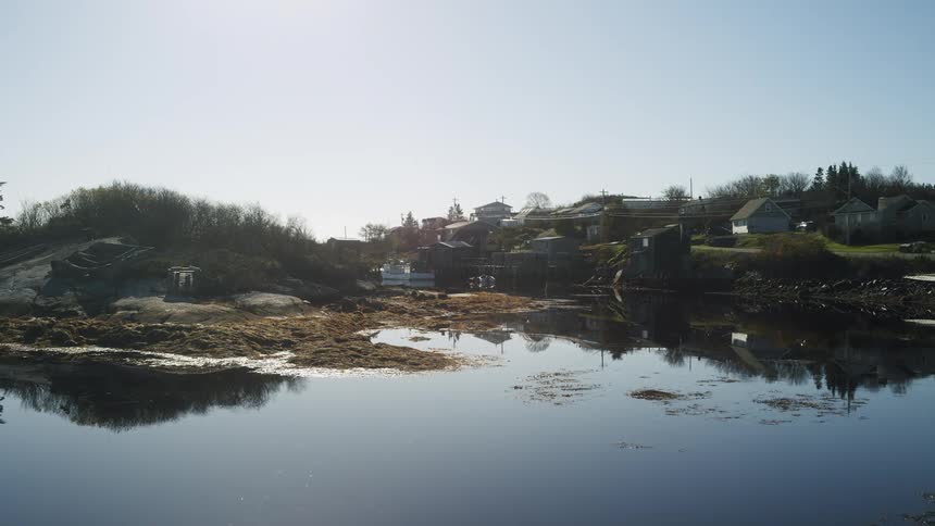 A view of a lake with some houses along the edges of it