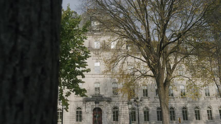 A view of a building outdoors on a sunny day