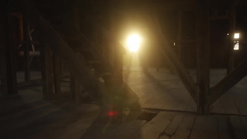 Sunlight entering a basement through a window indoors during dusk or dawn