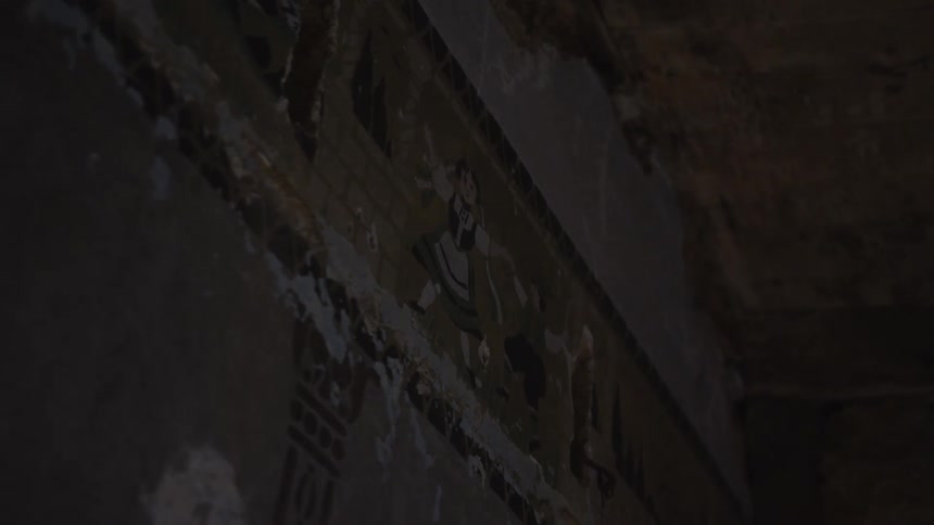 Paintings are on the damaged wall