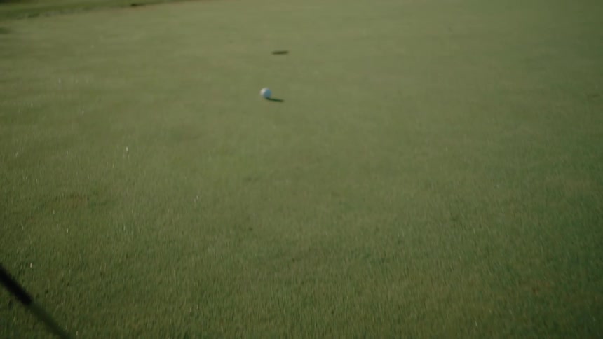 A golf ball rolling on a green