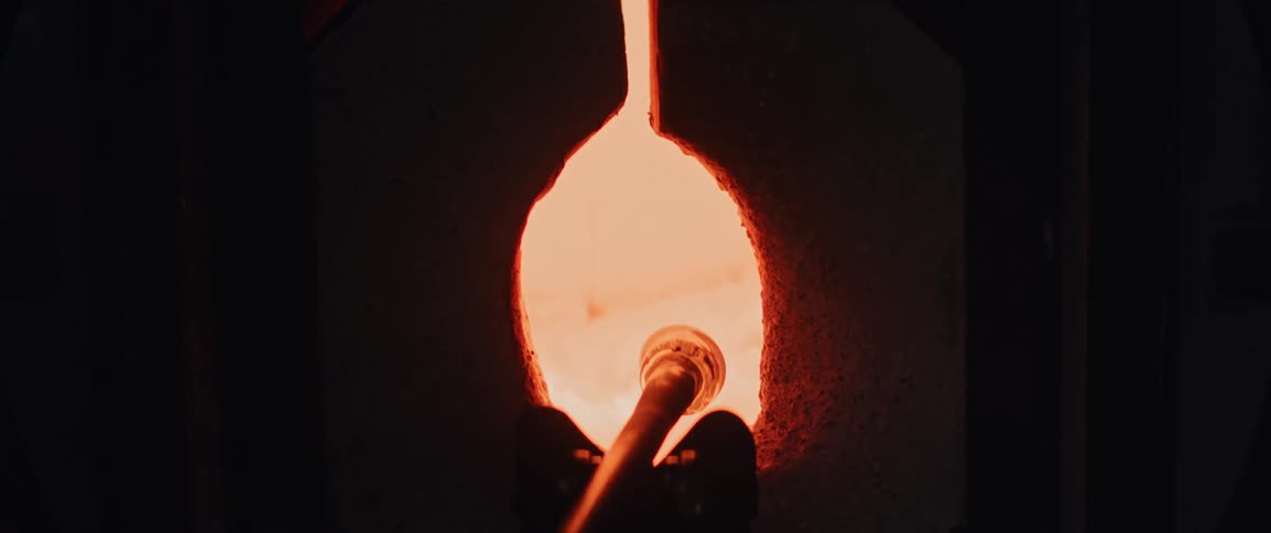 Glass being heated in a hot furnace