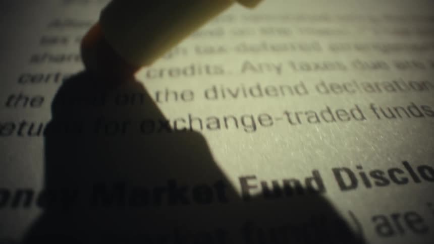 Text highlighting terms related to money market funds in a printed document