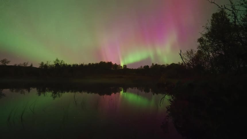 The sky is full of color from the aurora
